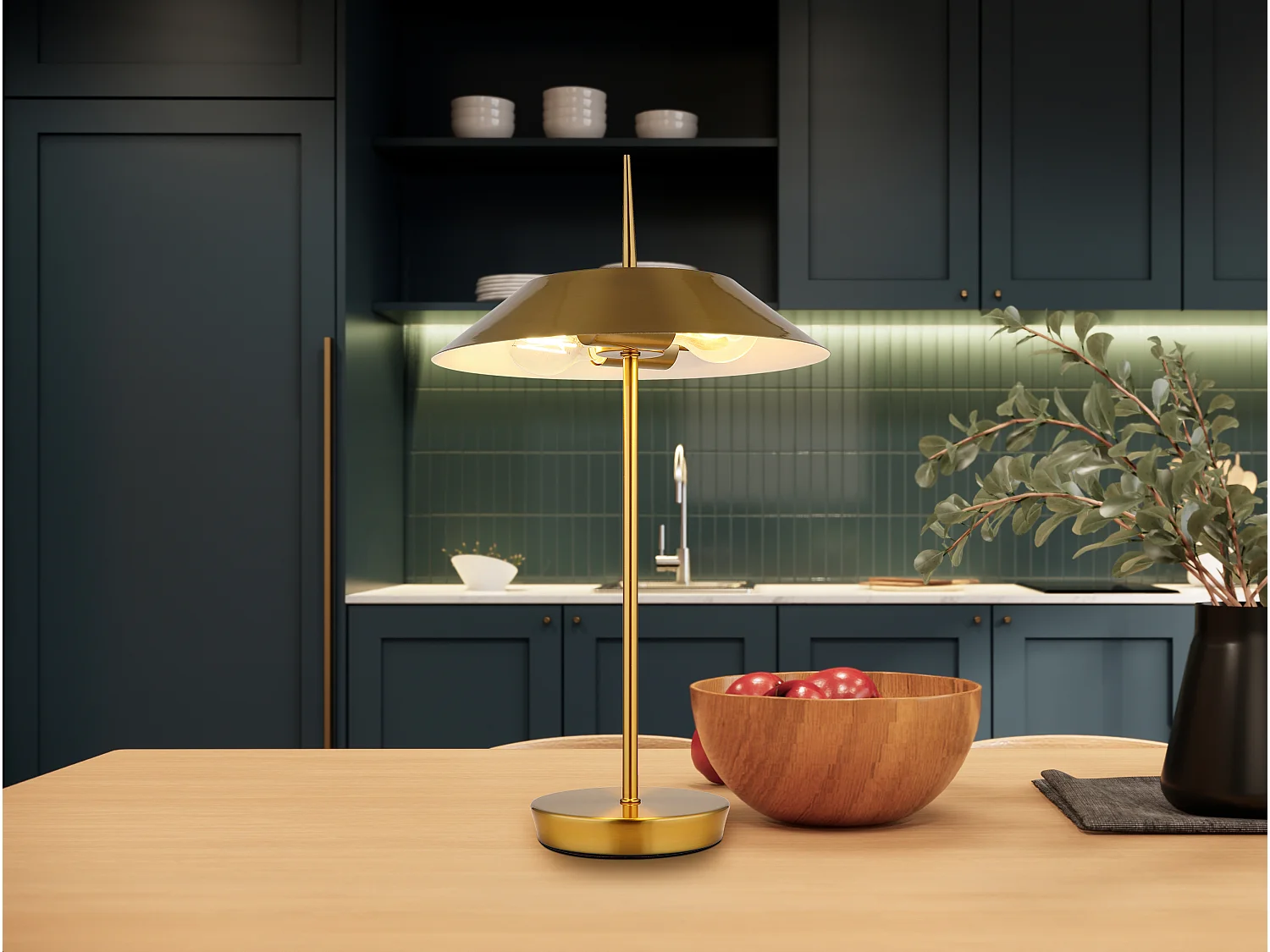 Lampe à poser métal couleur laiton mat, 2x E27