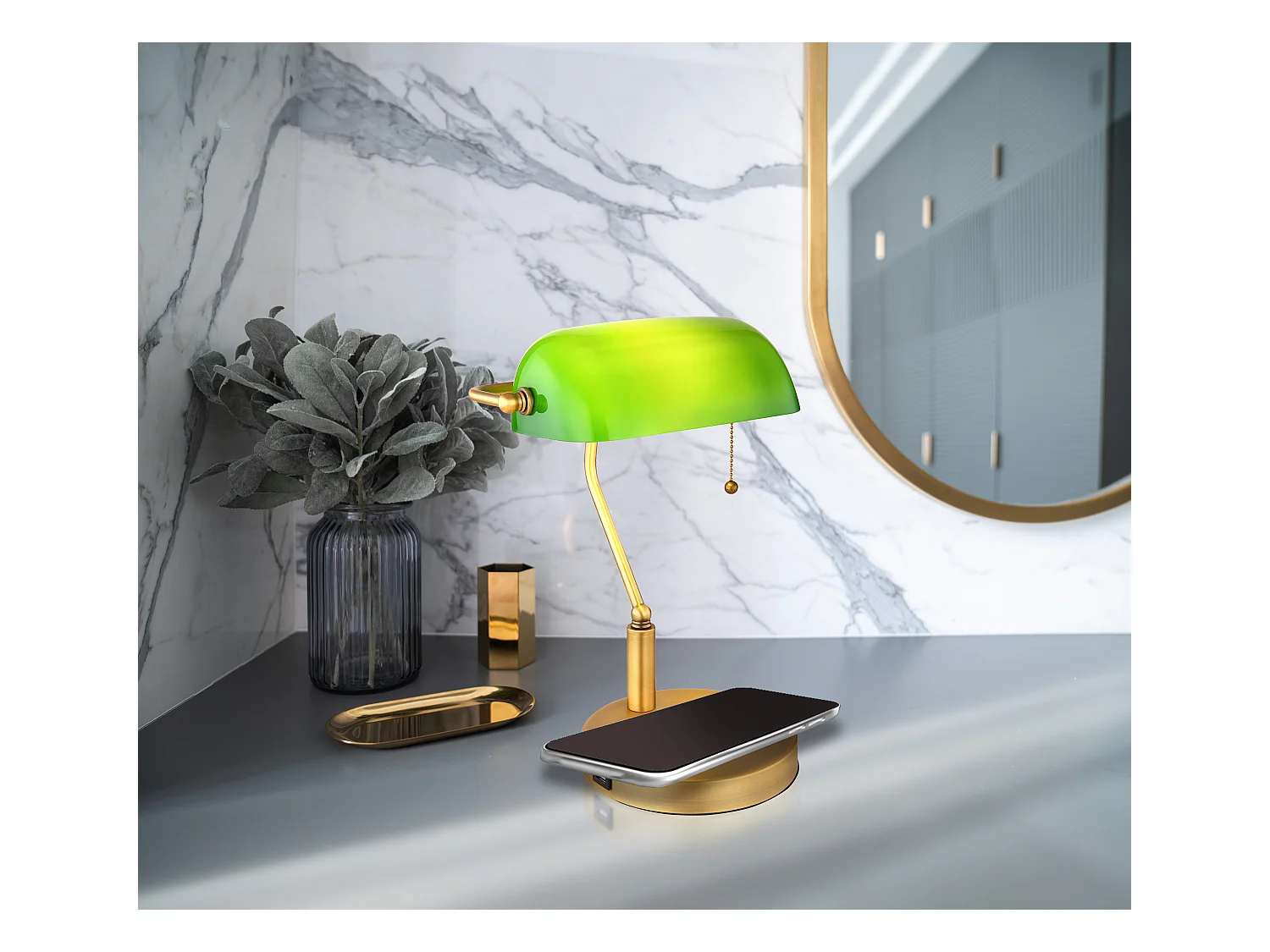 Lampe à poser métal laiton ancien, 1x E27