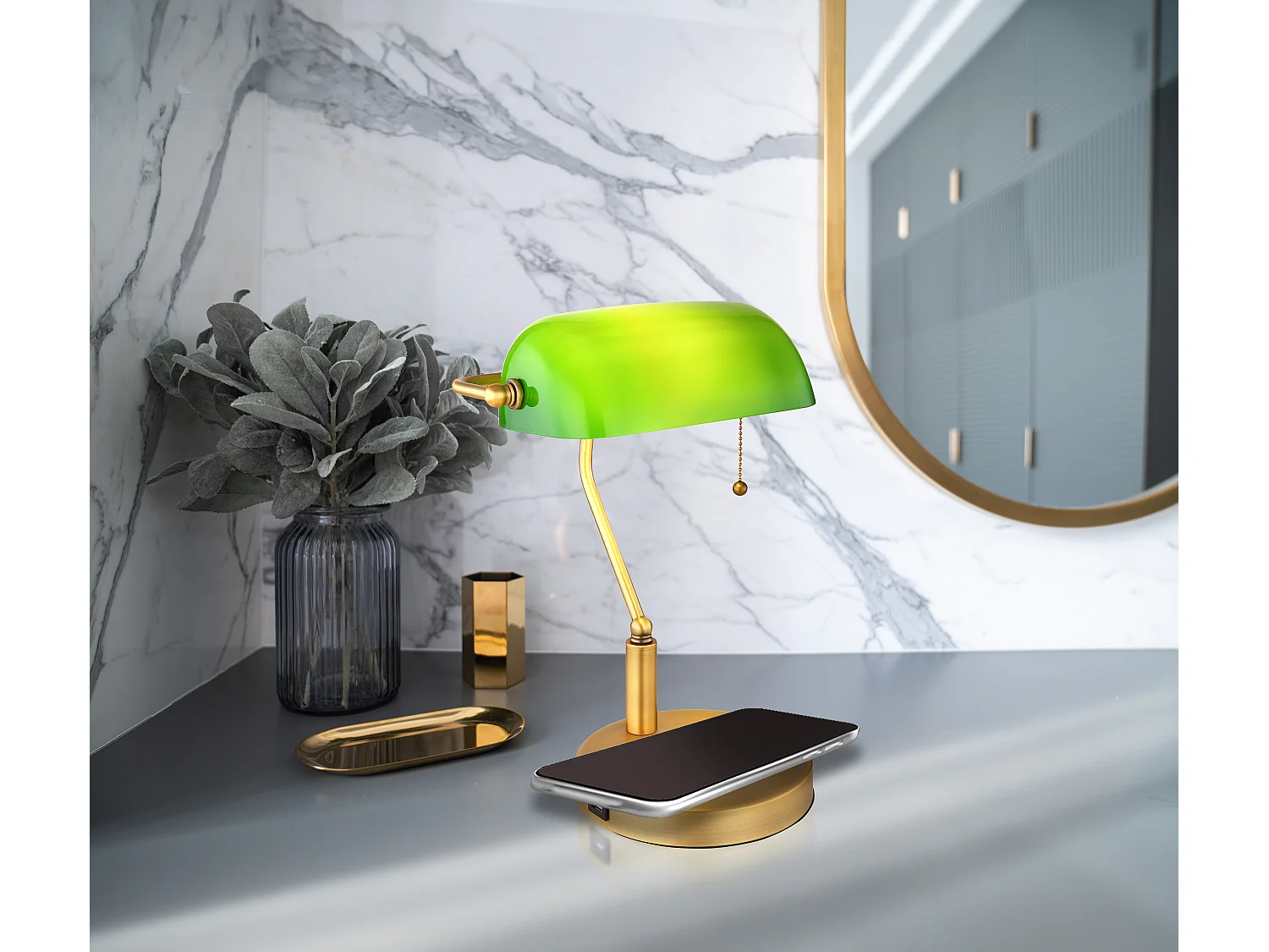 Lampe à poser métal laiton ancien, 1x E27