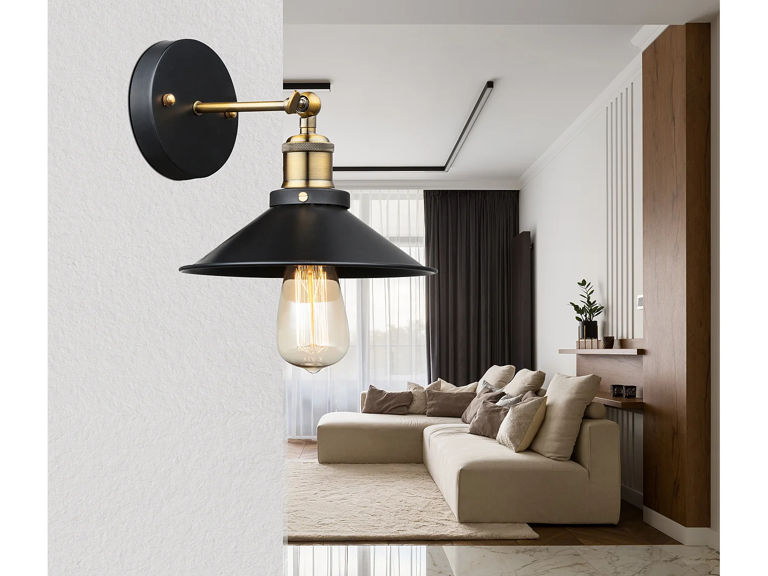 Applique murale métal couleur laiton, 1x E27