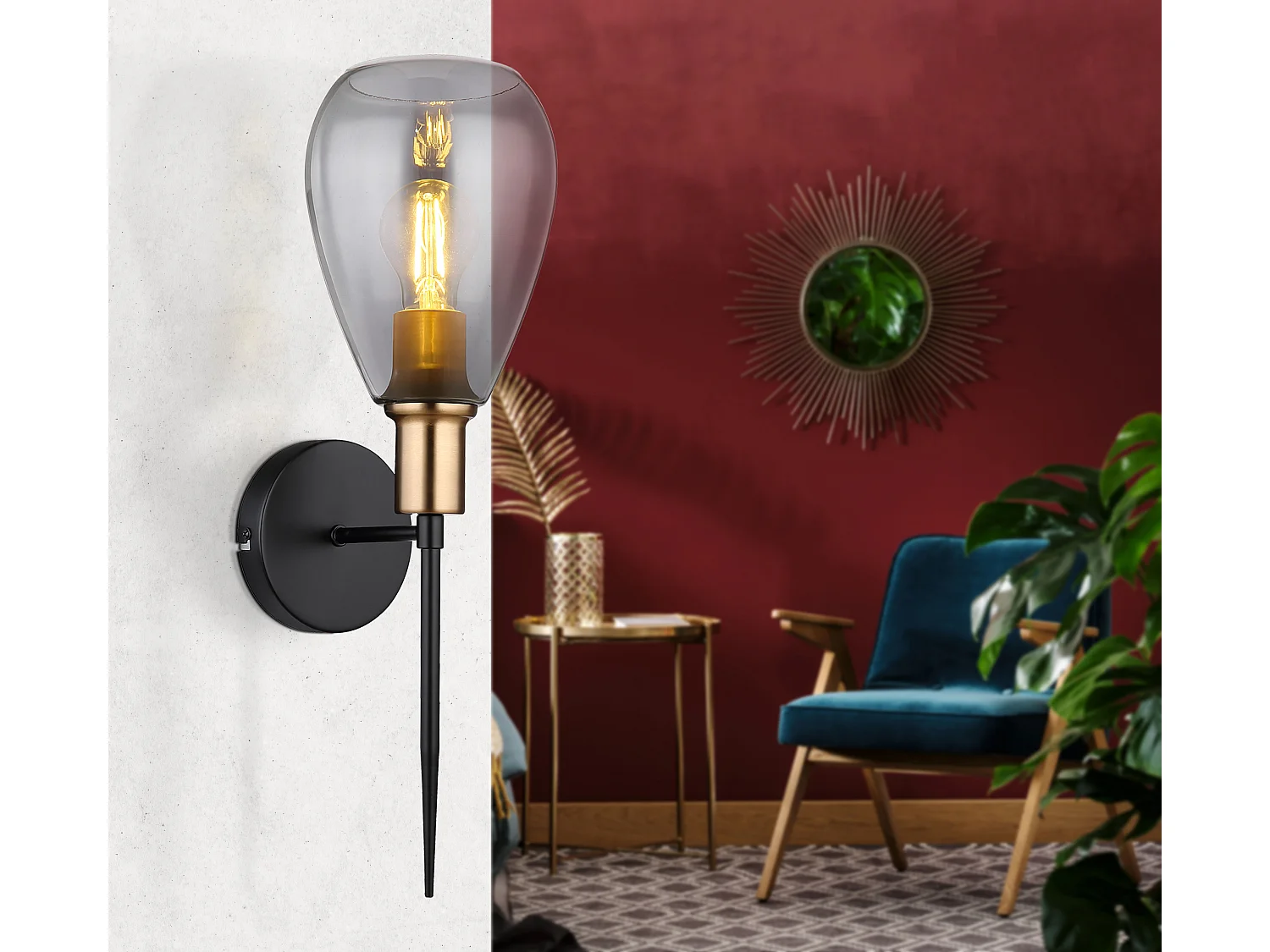 Wandleuchte Metall schwarz matt, 1x E27