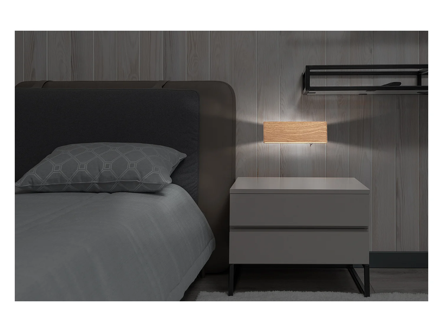 Applique murale métal décor bois, LED