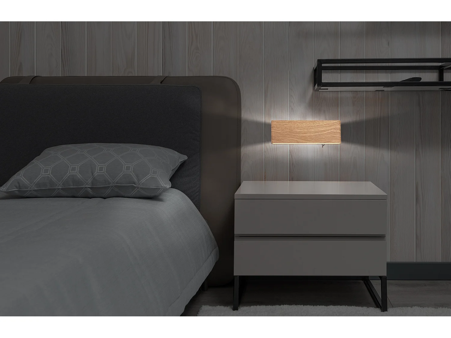 Applique murale métal décor bois, LED