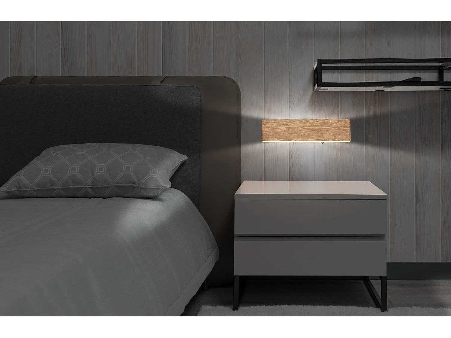 Applique murale métal décor bois, LED