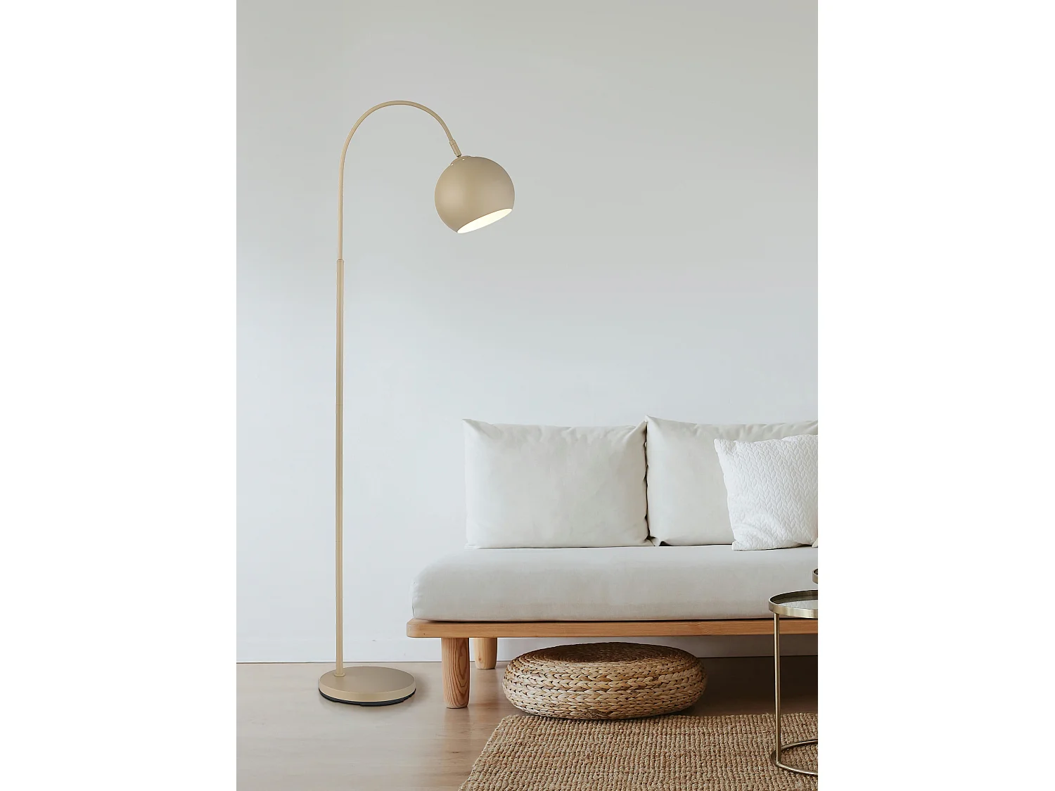 Lampadaire métal couleur sable mat, 1x E27