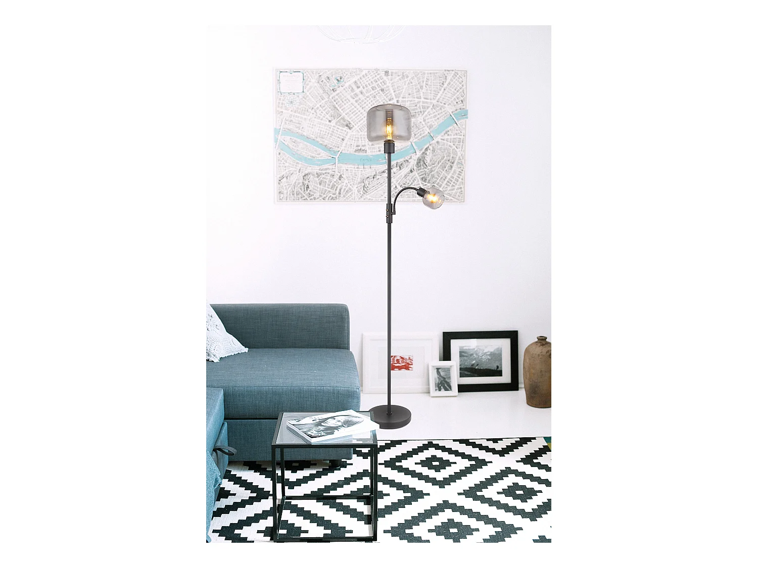 Lampadaire métal noir mat, 1x E27