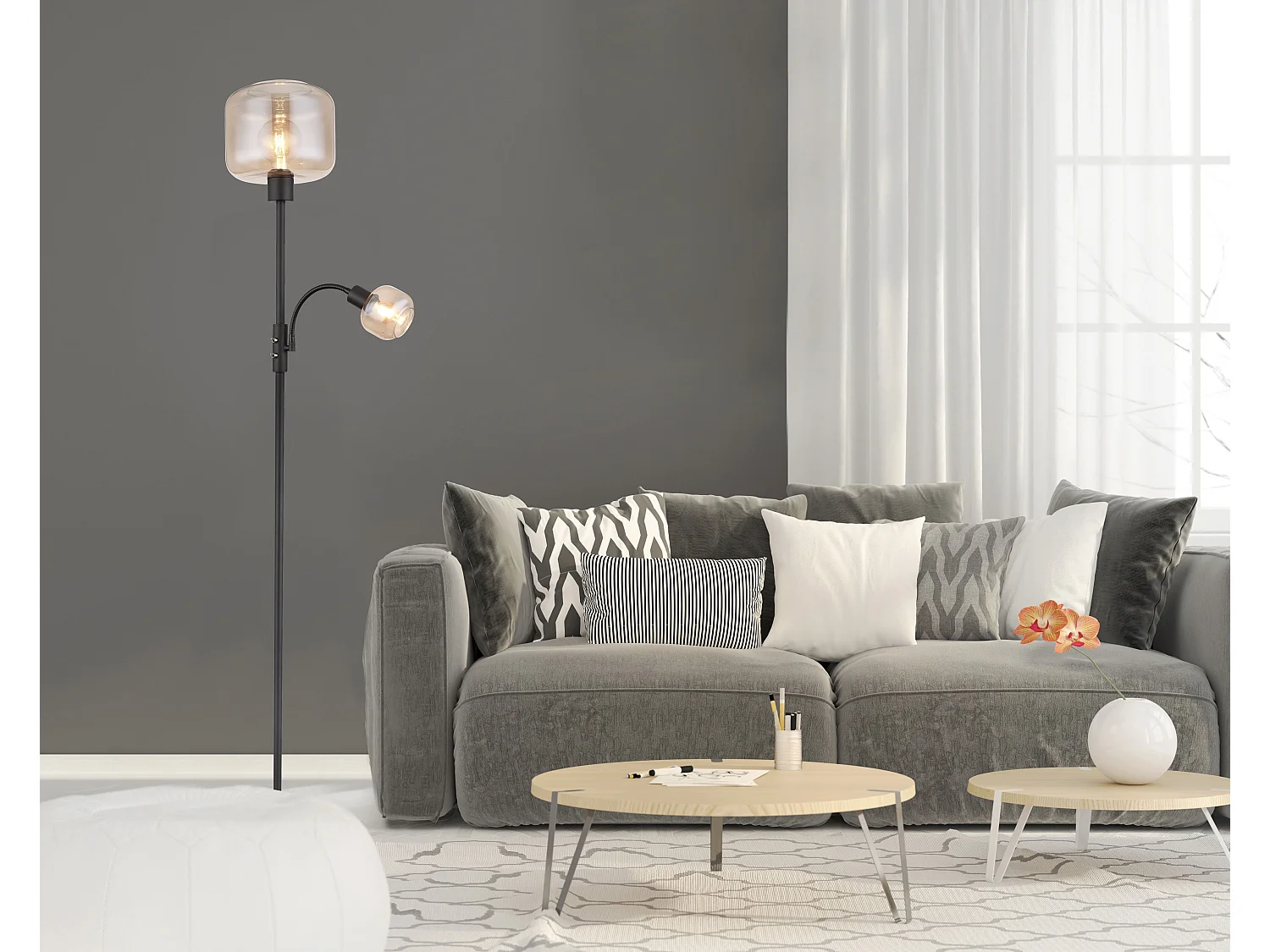 Stehleuchte Metall schwarz matt, 1x E27