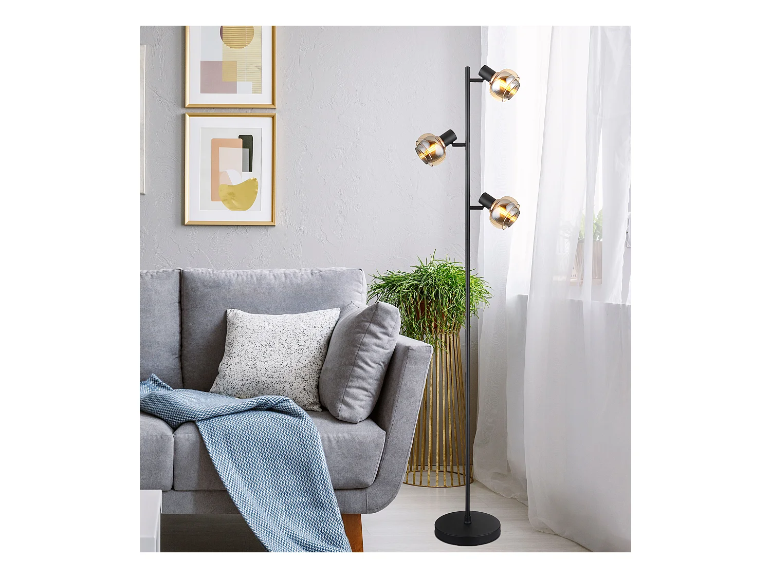 Lampadaire métal noir mat, 3x E14