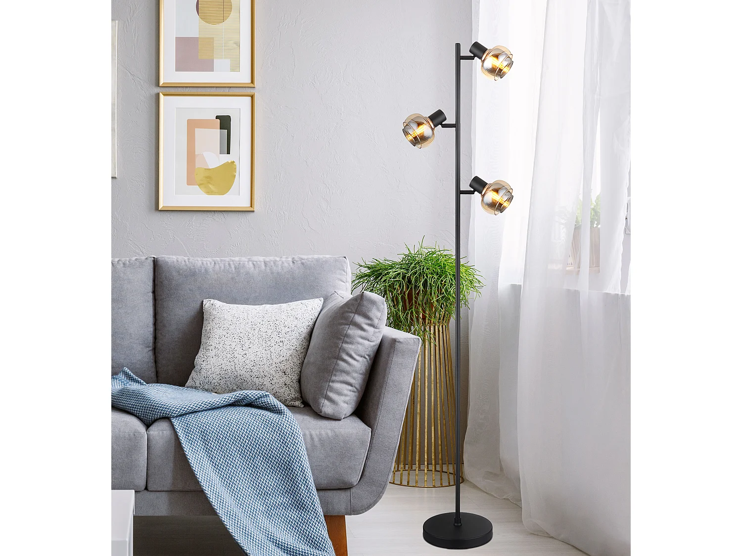 Stehleuchte Metall schwarz matt, 3x E14