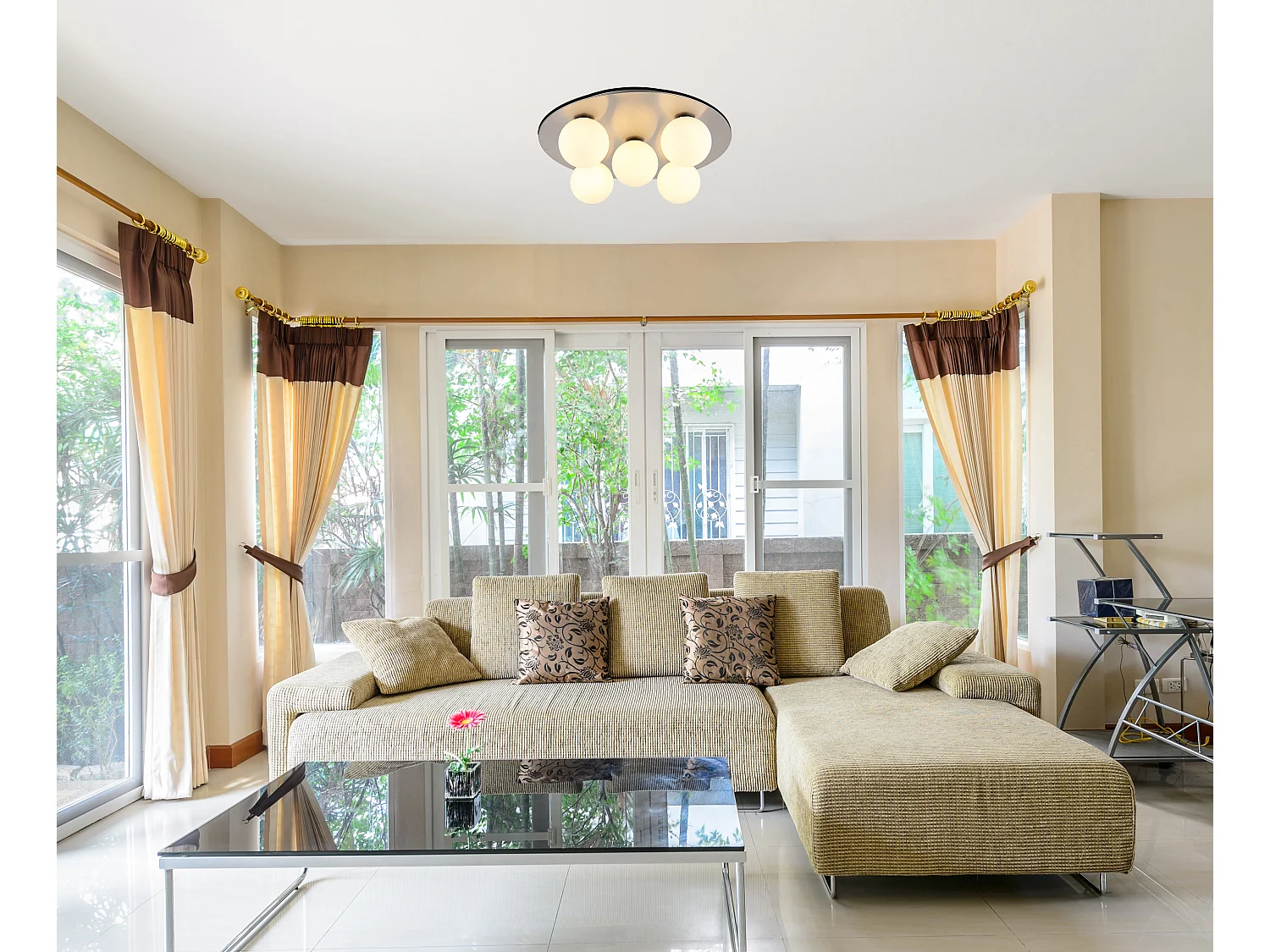 Plafondlamp metaal nikkel dof, 5x G9 LED