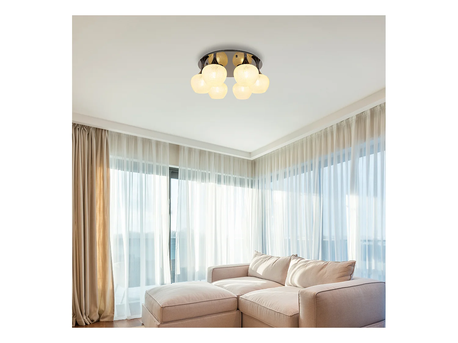 Plafonnier métal noir chromé/gunmetal, 6x E27