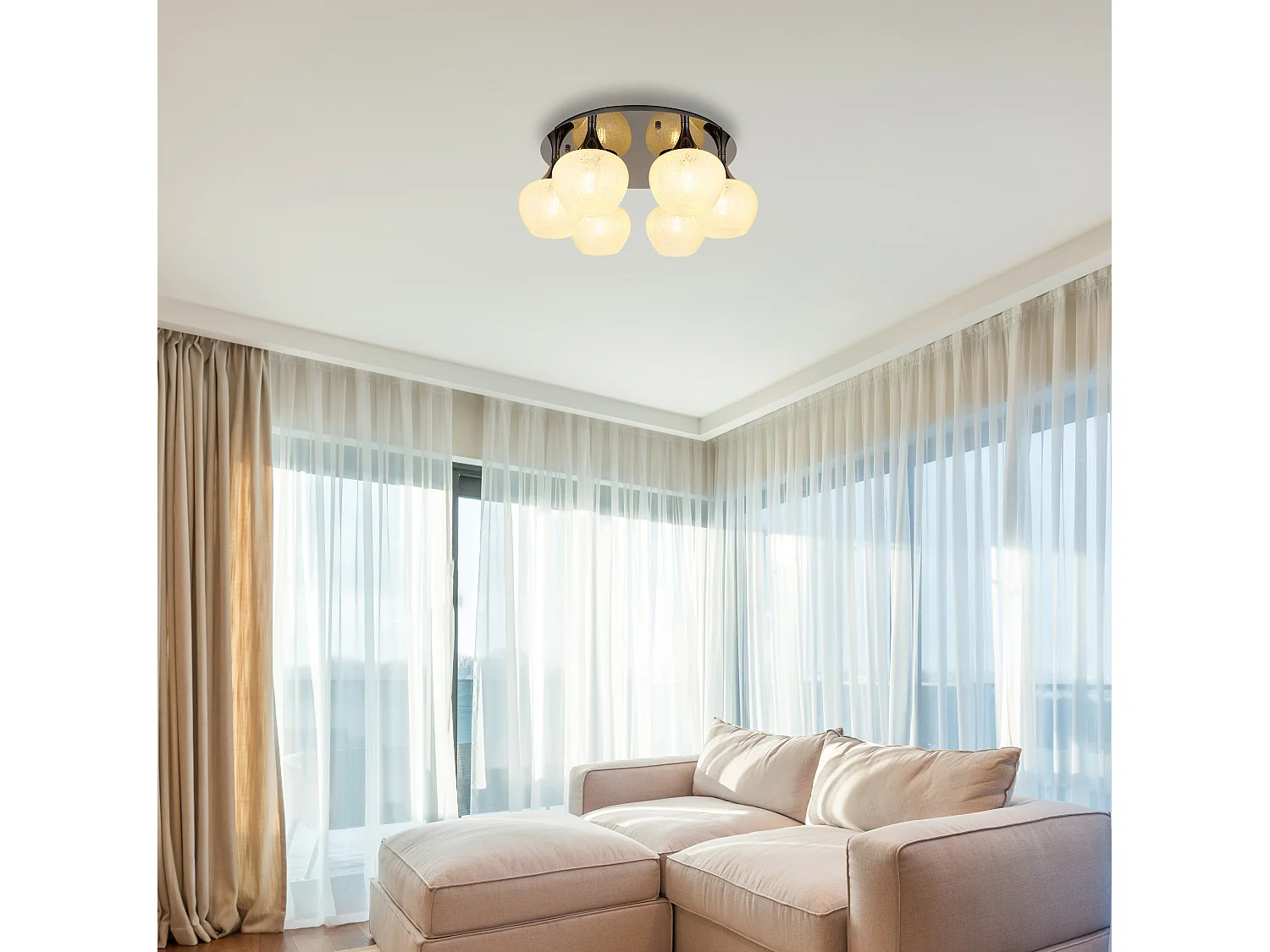 Plafonnier métal noir chromé/gunmetal, 6x E27