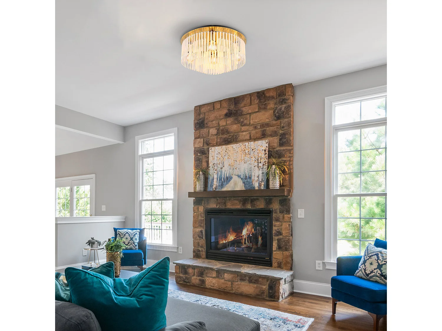 Plafondlamp metaal goud dof, 5x E27