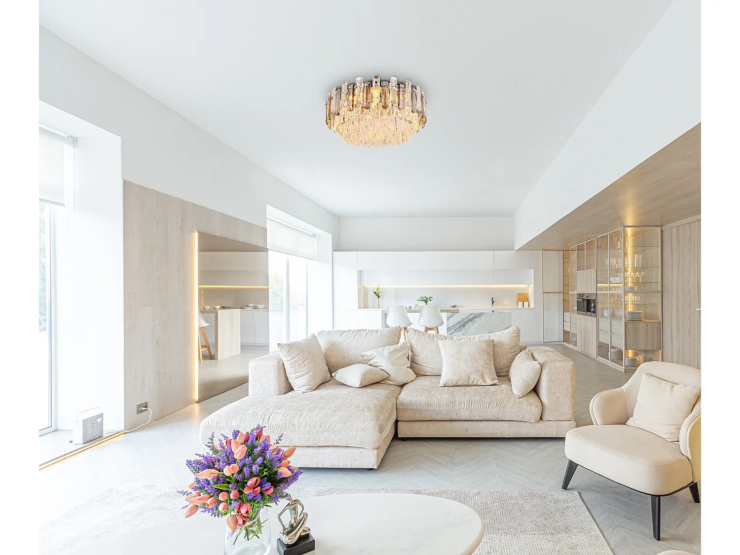 Plafonnier métal chromé, 11x E14