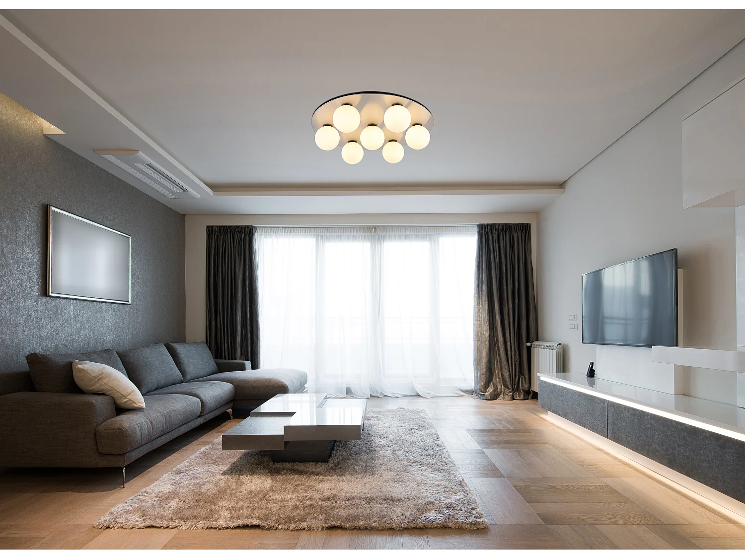 Plafondlamp metaal nikkel dof, 7x G9 LED