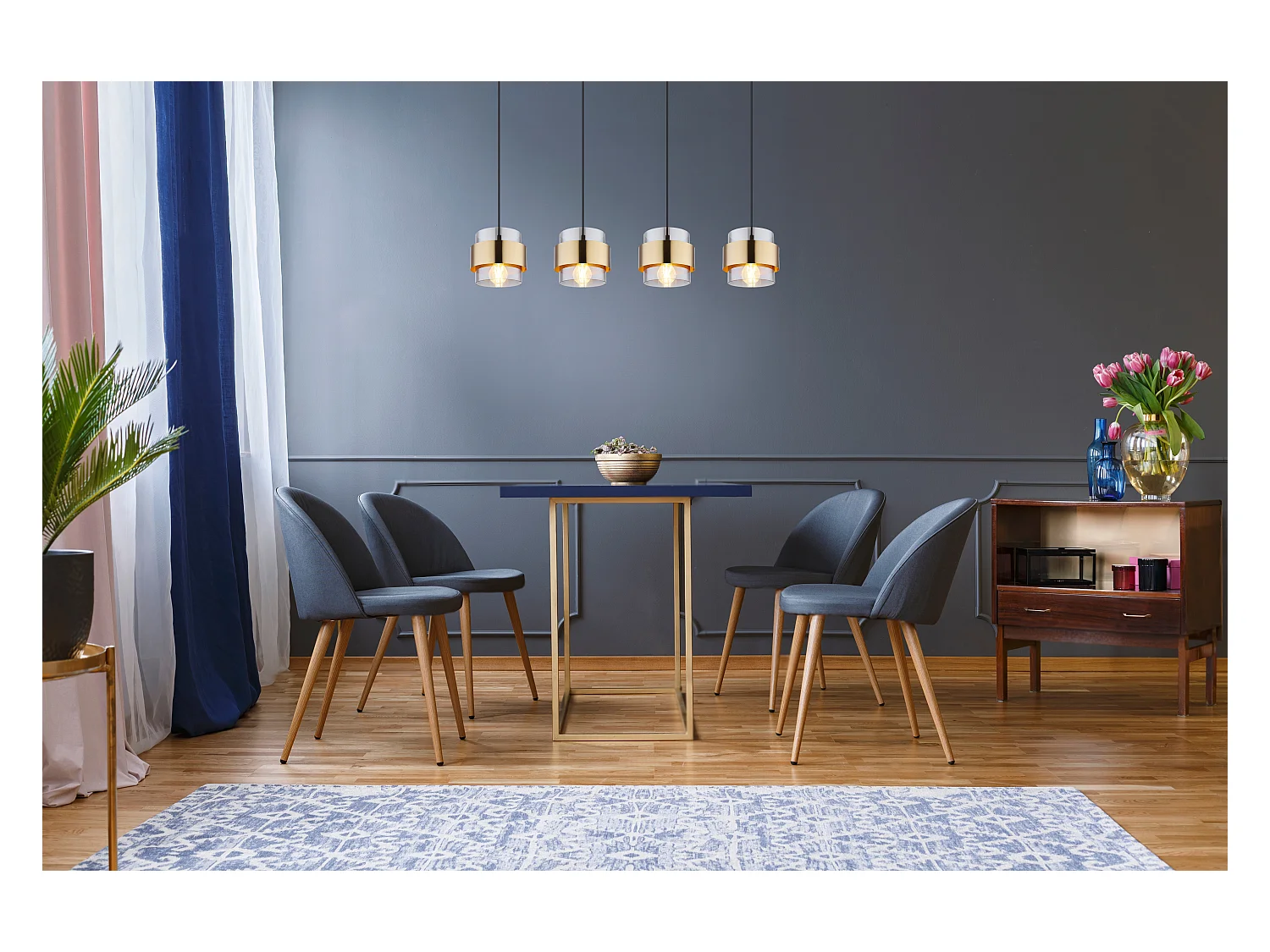 Suspension métal noir mat, 4x E27