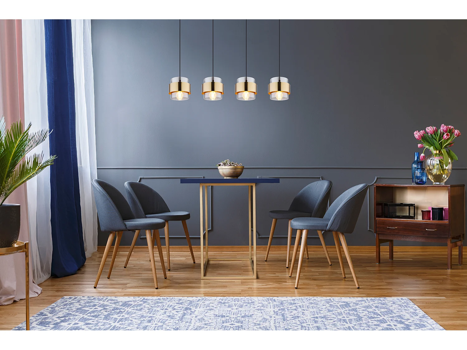 Hanglamp metaal zwart dof, 4x E27