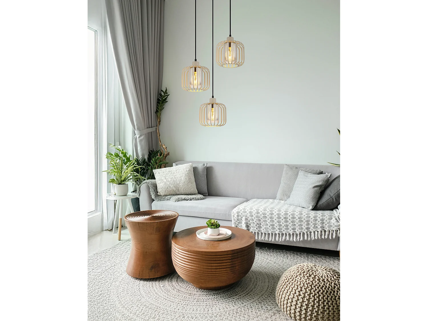 Hanglamp metaal zandkleurig dof, 3x E27