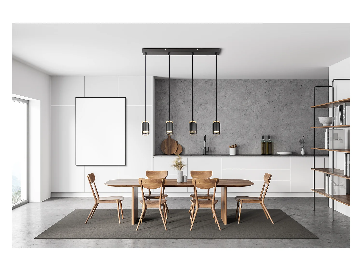 Suspension métal noir mat, 4x GU10