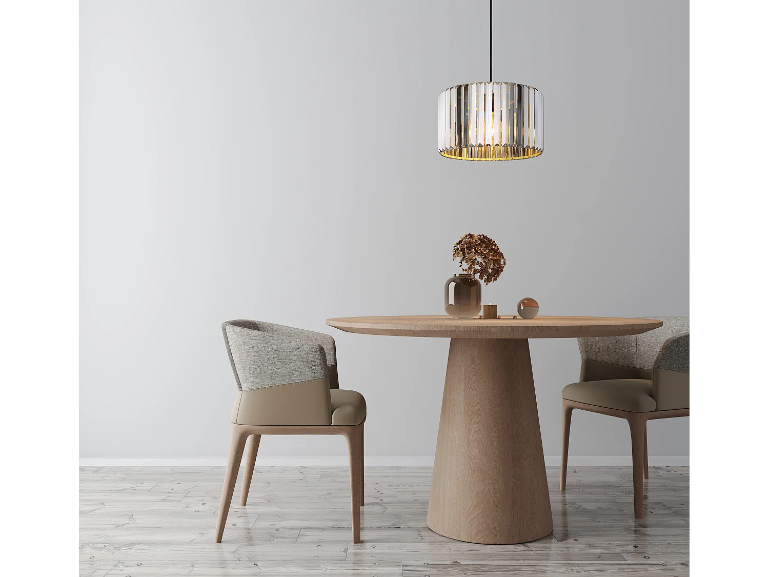 Suspension métal décor bois, 1x E27