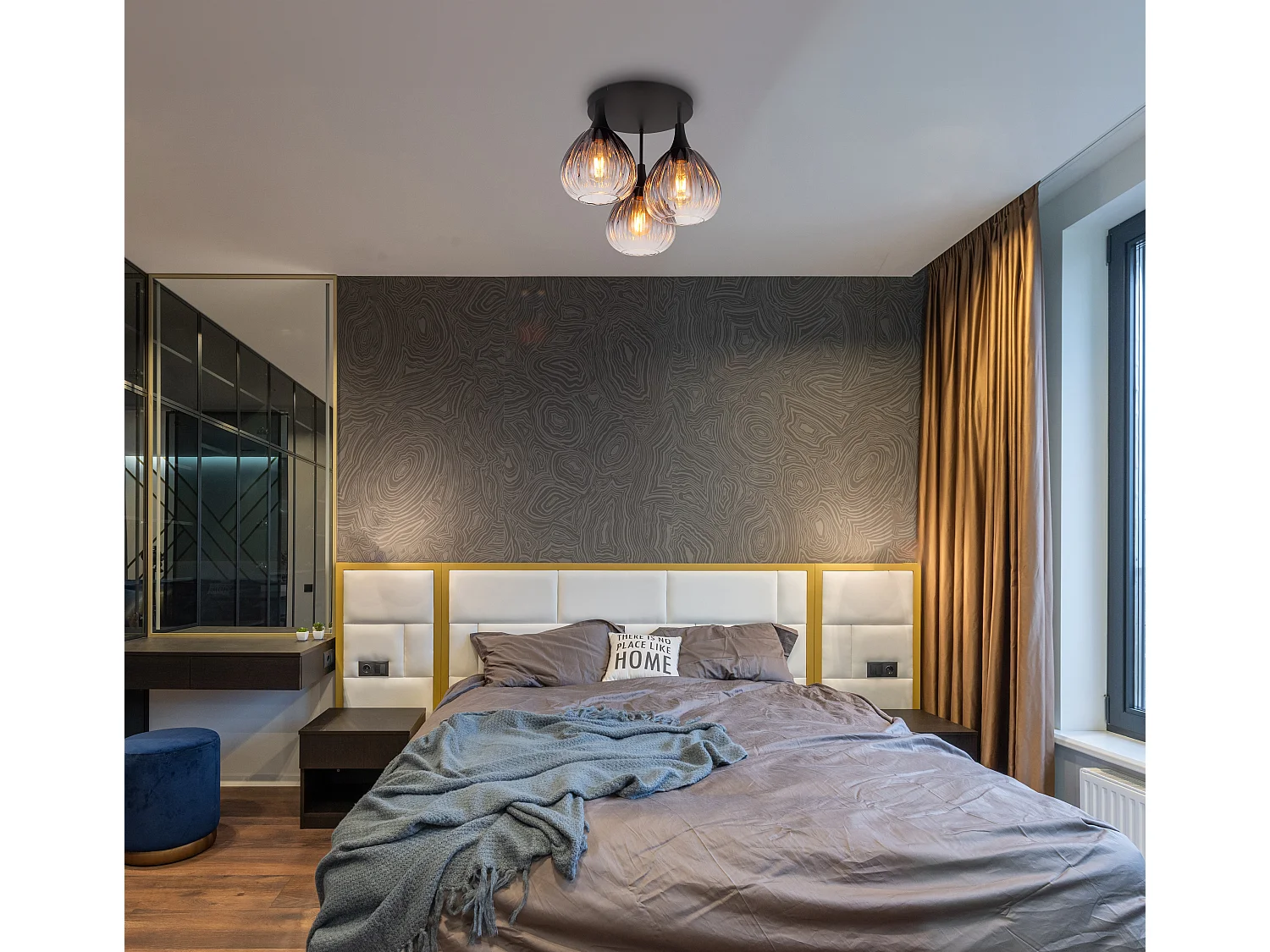 Plafonnier métal noir mat, 3x E27