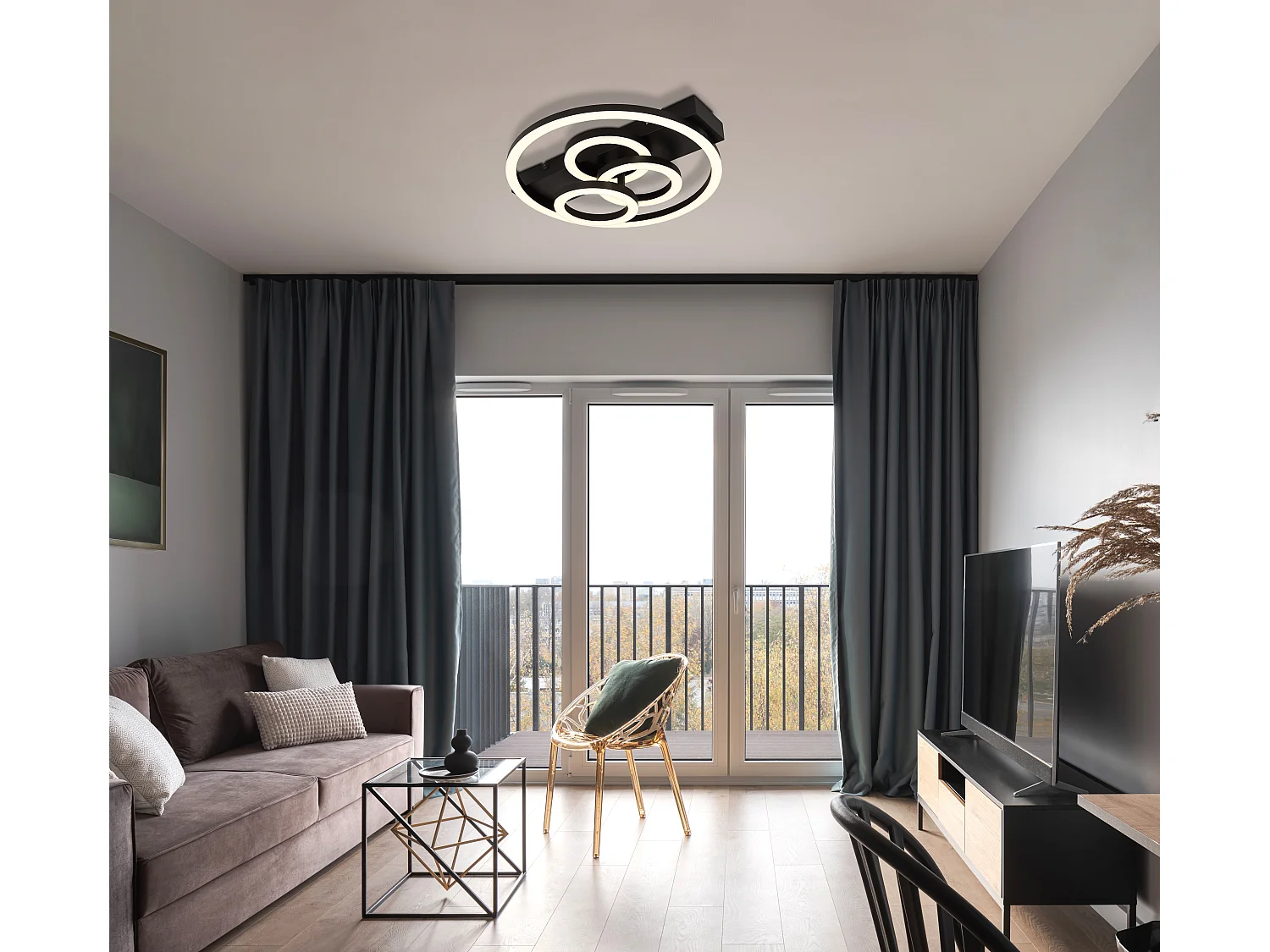 Plafonnier métal noir mat, LED