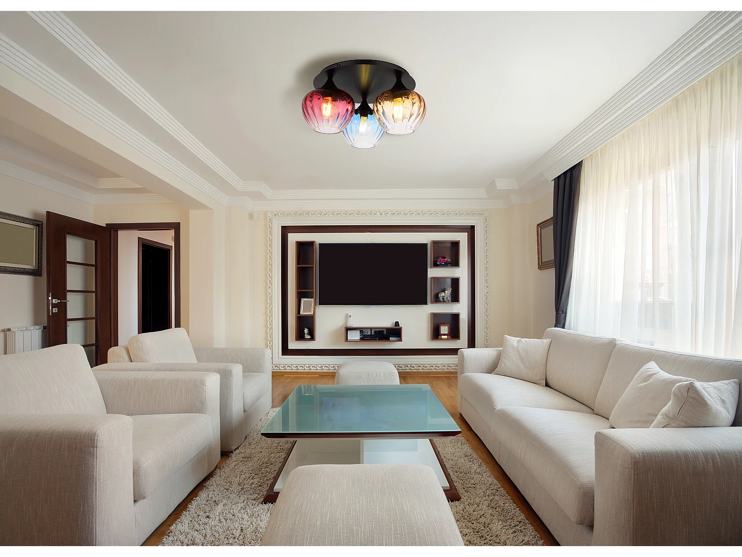 Plafonnier métal noir mat, 3x E27