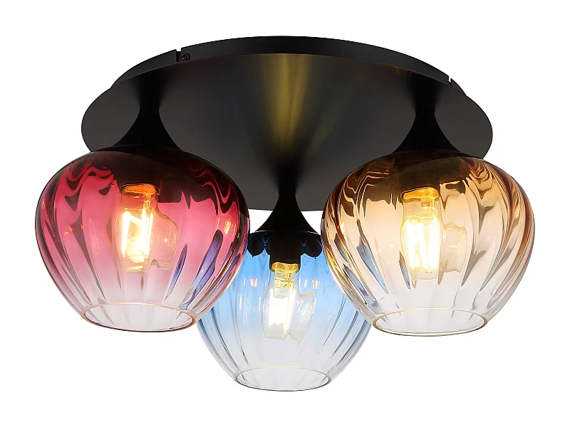 Plafonnier métal noir mat, 3x E27