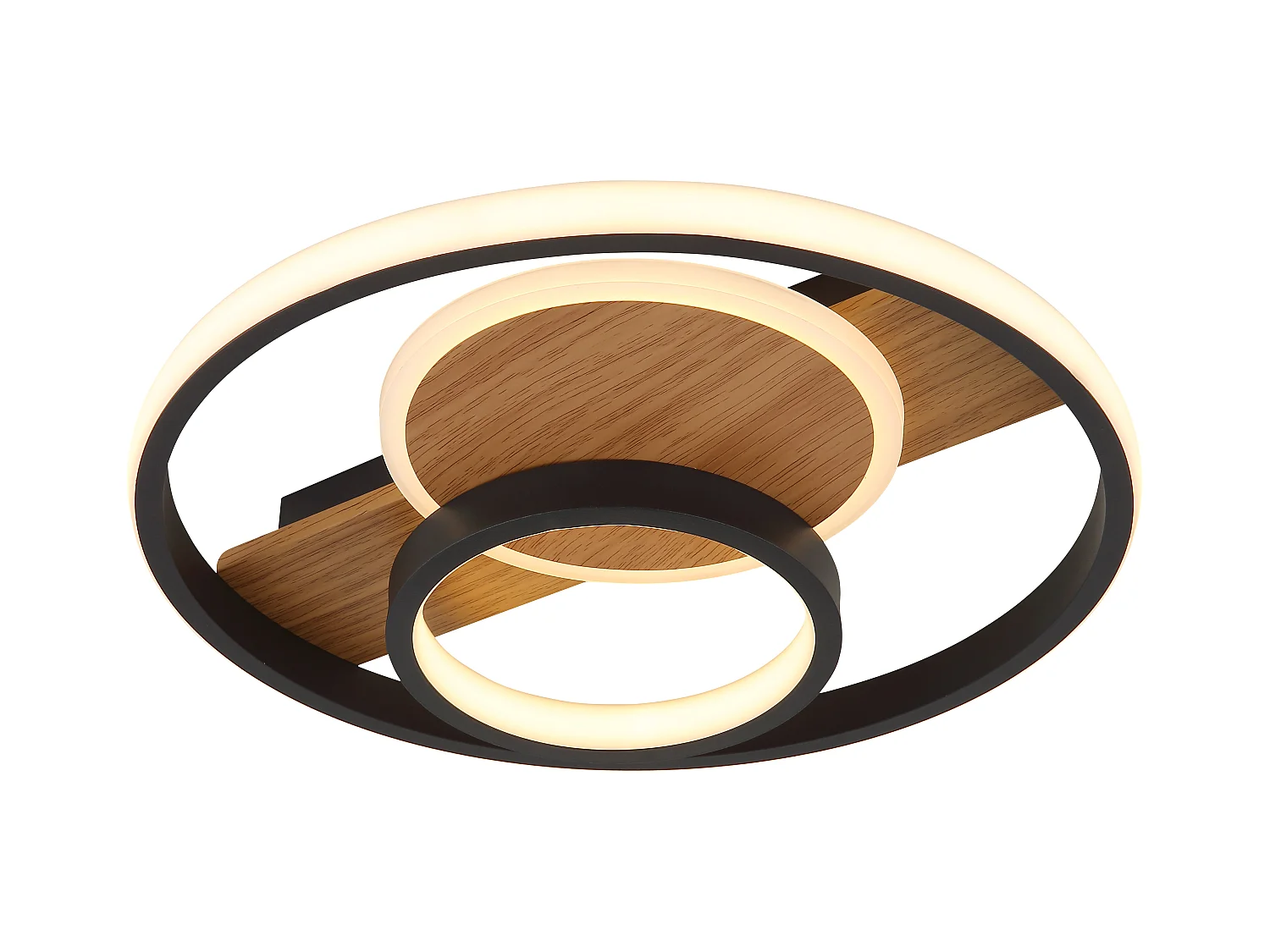 Plafonnier métal décor bois, LED