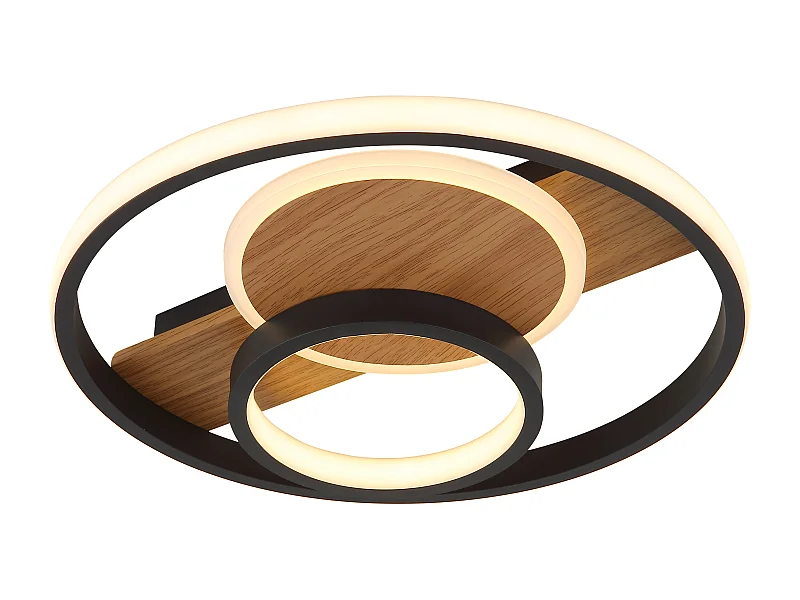 Plafonnier métal décor bois, LED