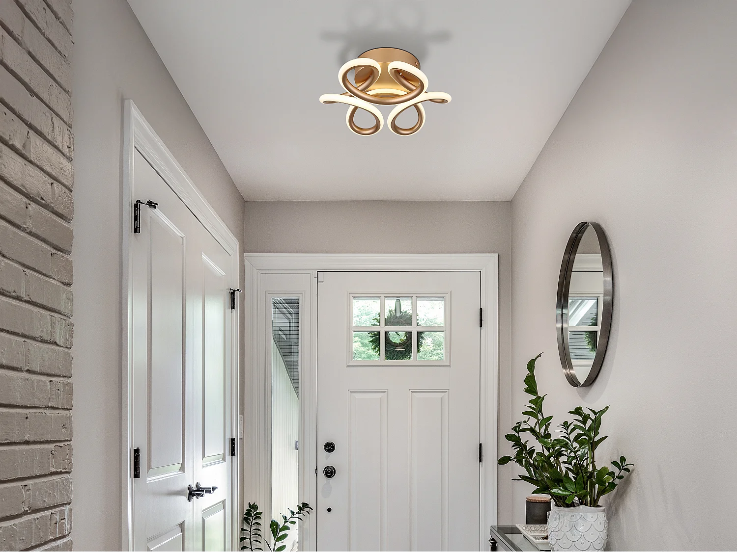 Plafonnier métal couleur champagne mat, LED