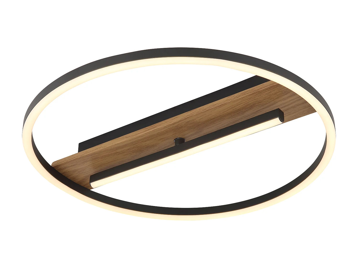 Plafonnier métal décor bois, LED