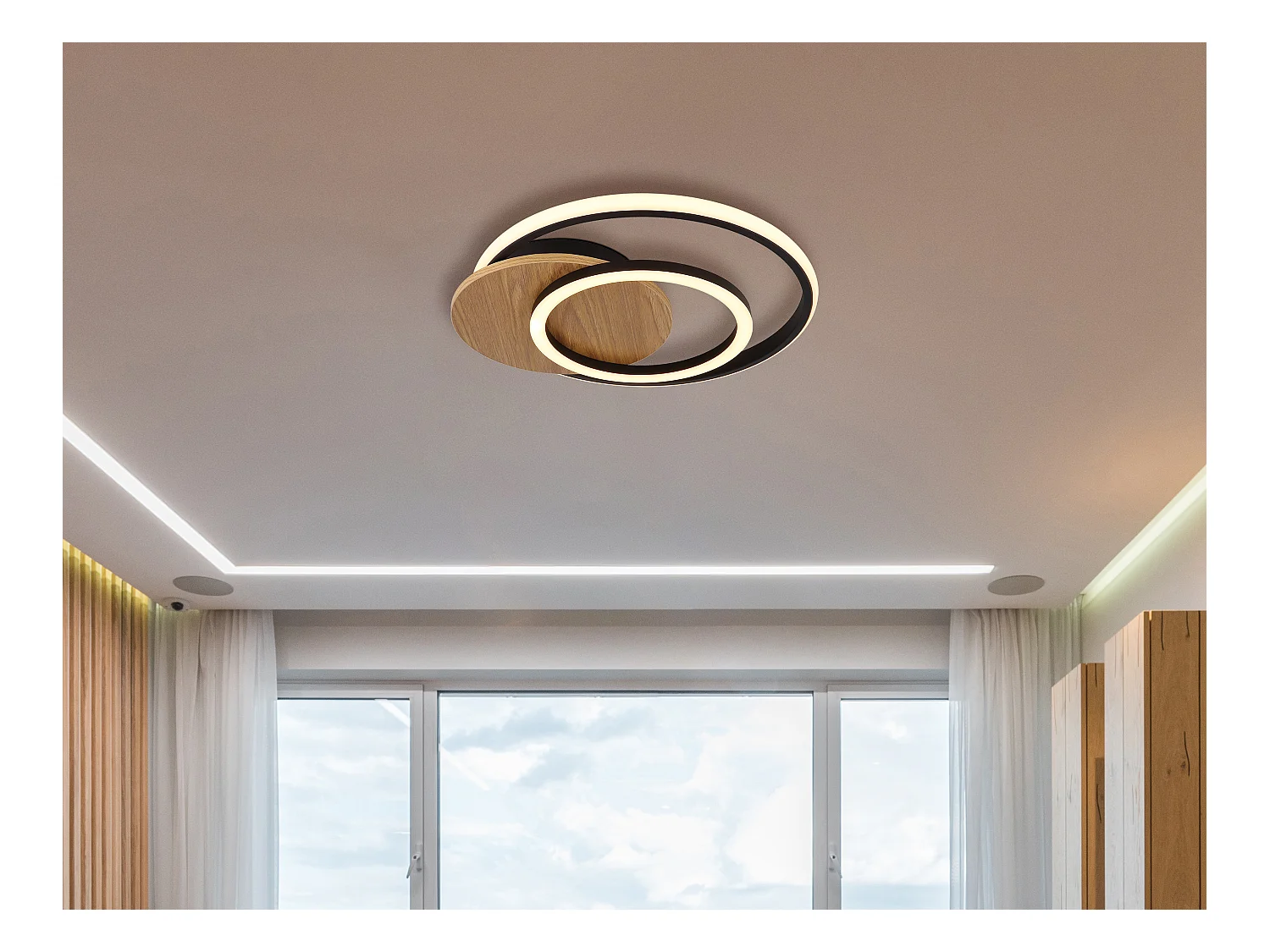 Plafonnier MDF décor bois foncé, LED