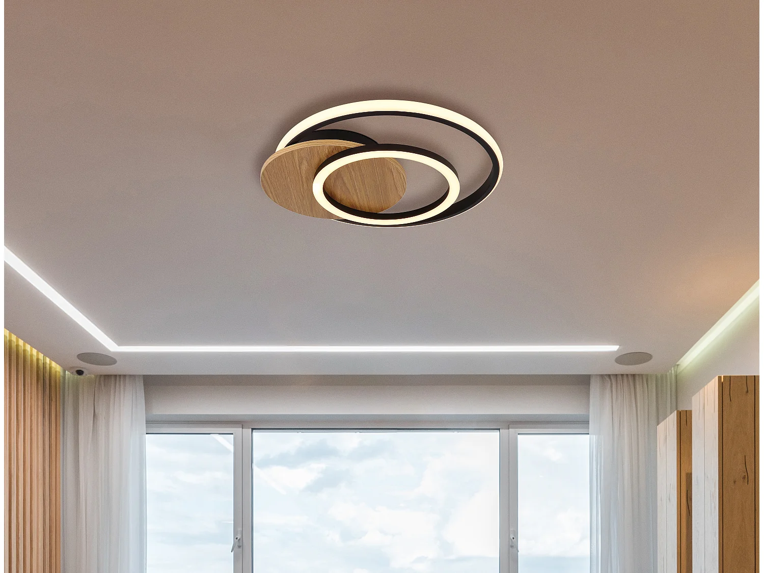 Plafoniera MDF effetto legno scuro, LED