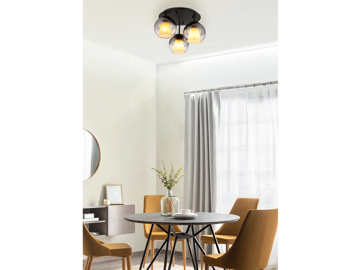 Plafonnier métal noir mat, 3x E27