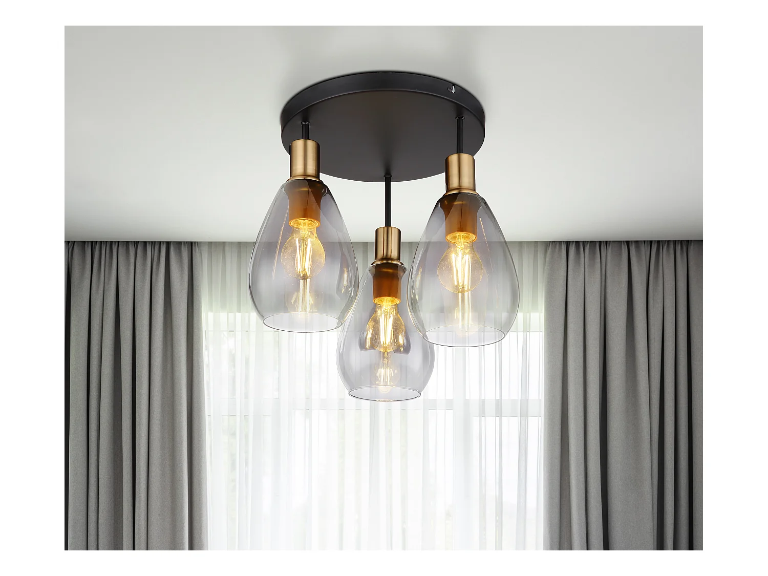 Plafonnier métal noir mat, 3x E27