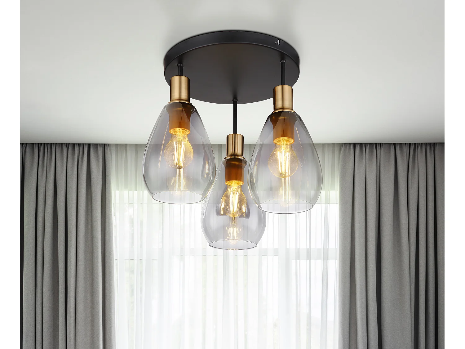 Plafonnier métal noir mat, 3x E27