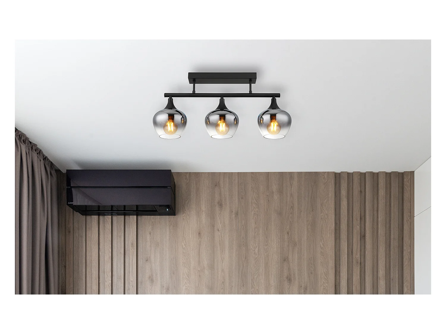 Plafonnier métal noir mat, 3x E27