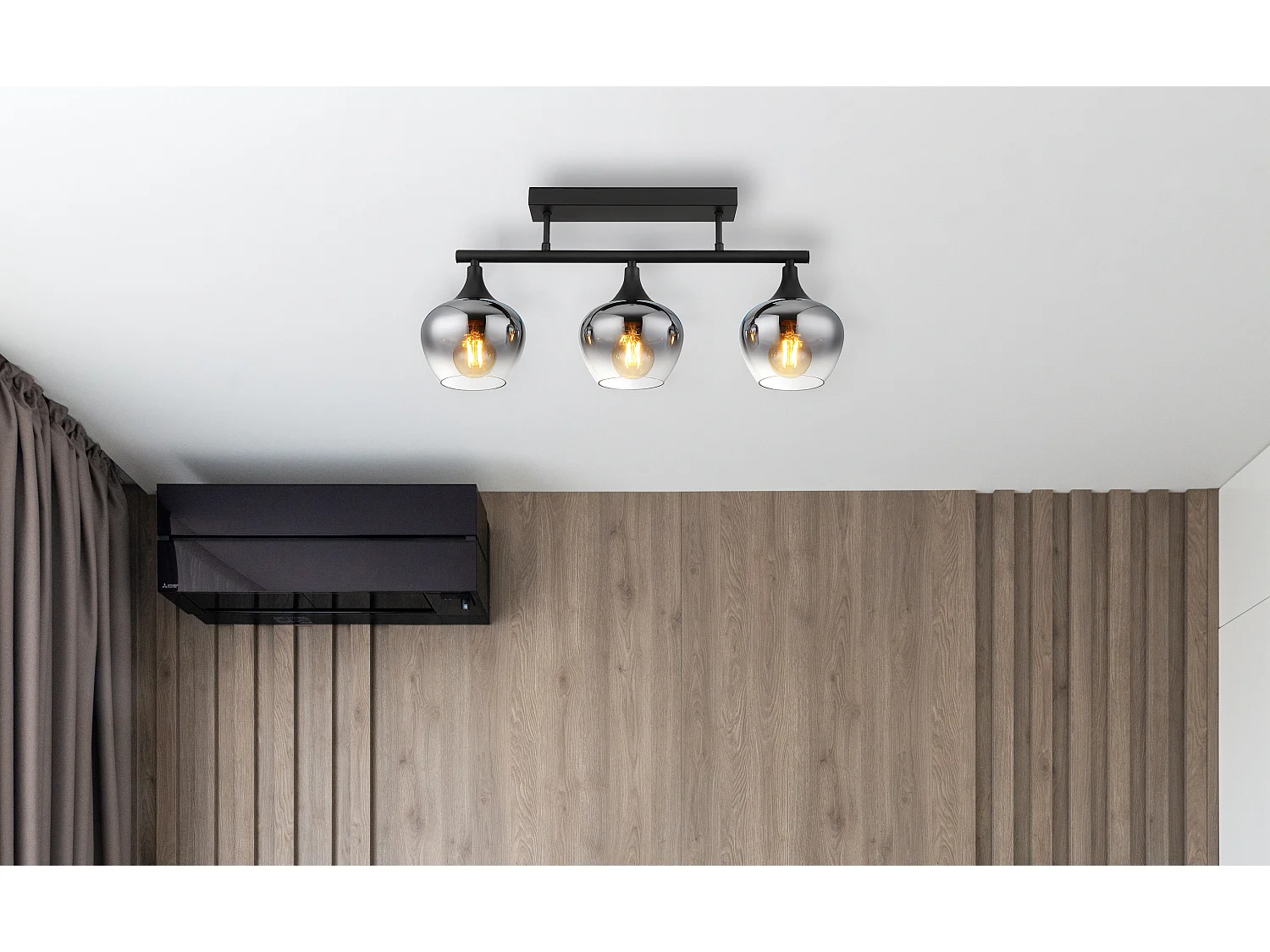 Plafonnier métal noir mat, 3x E27