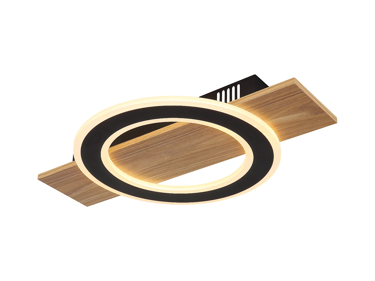 Plafonnier plastique décor bois foncé, LED