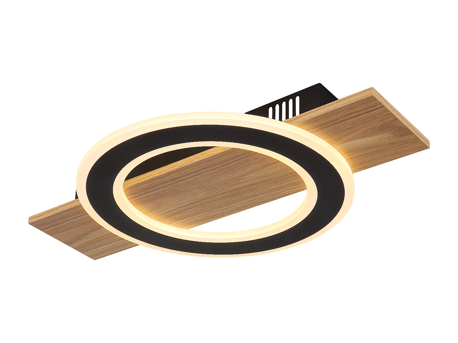 Plafonnier plastique décor bois foncé, LED