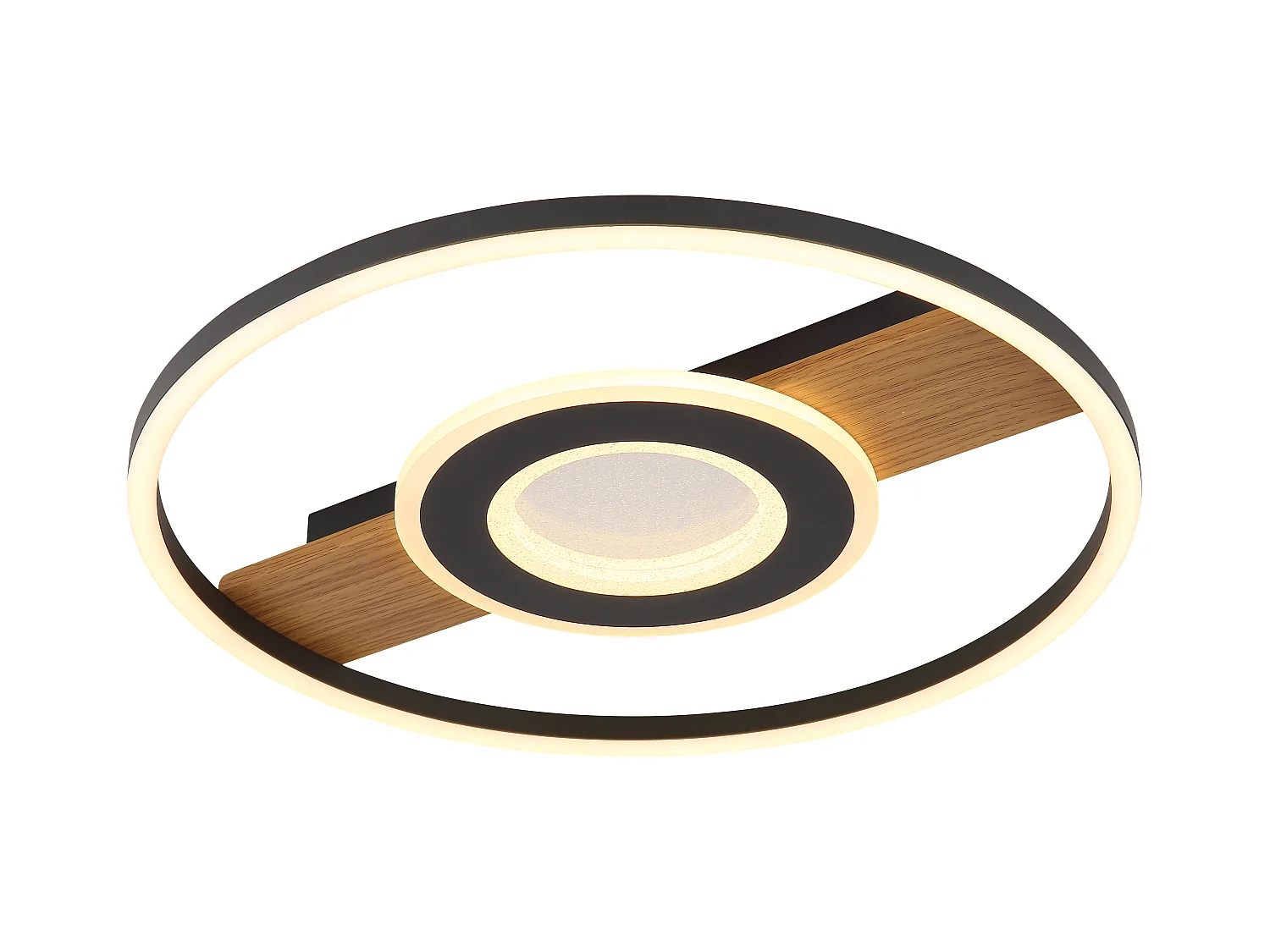 Plafonnier métal décor bois, LED