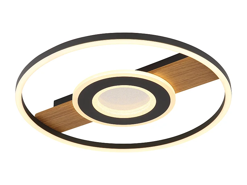 Plafonnier métal décor bois, LED