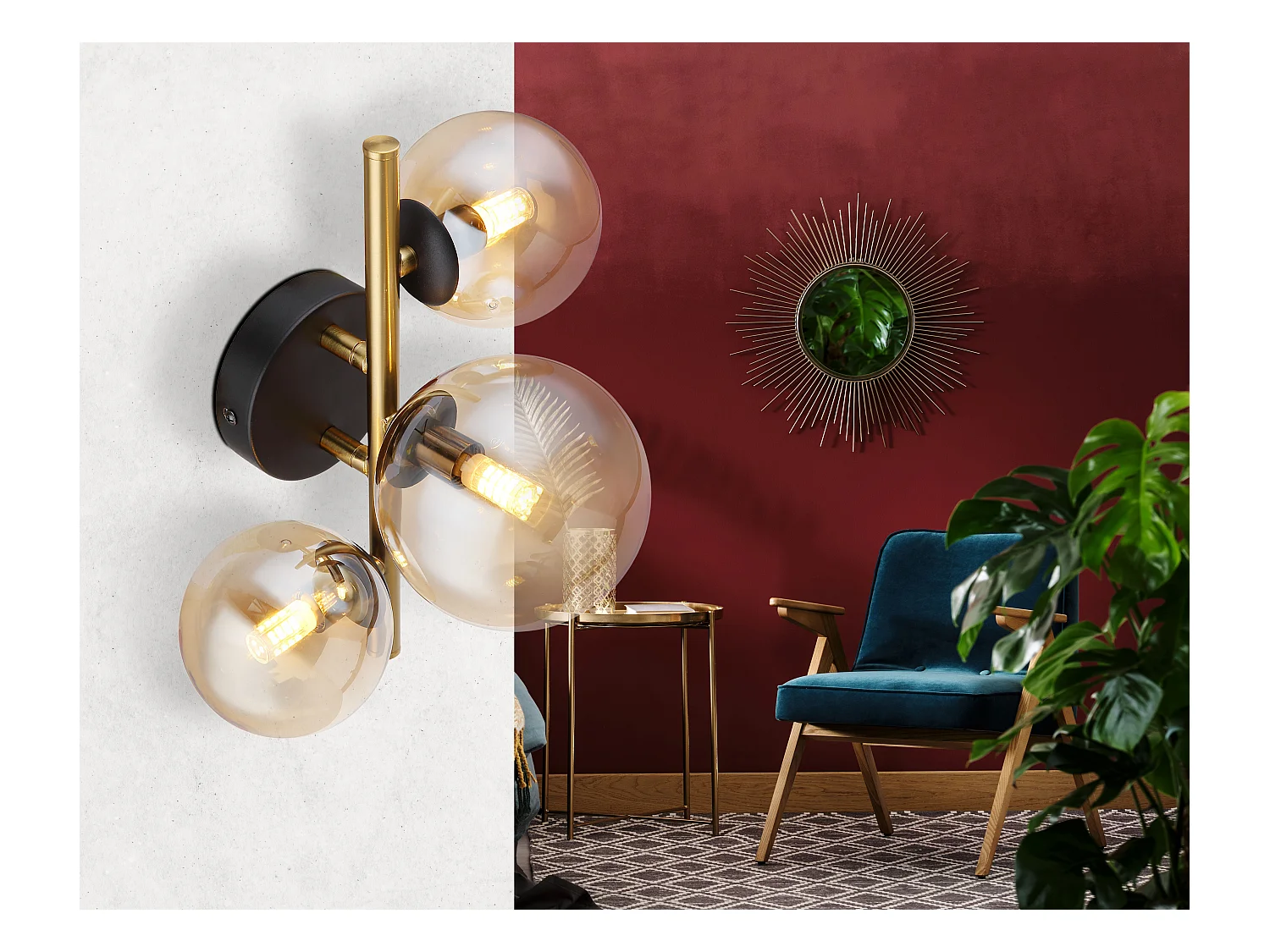 Plafonnier métal noir mat, 3x G9 LED