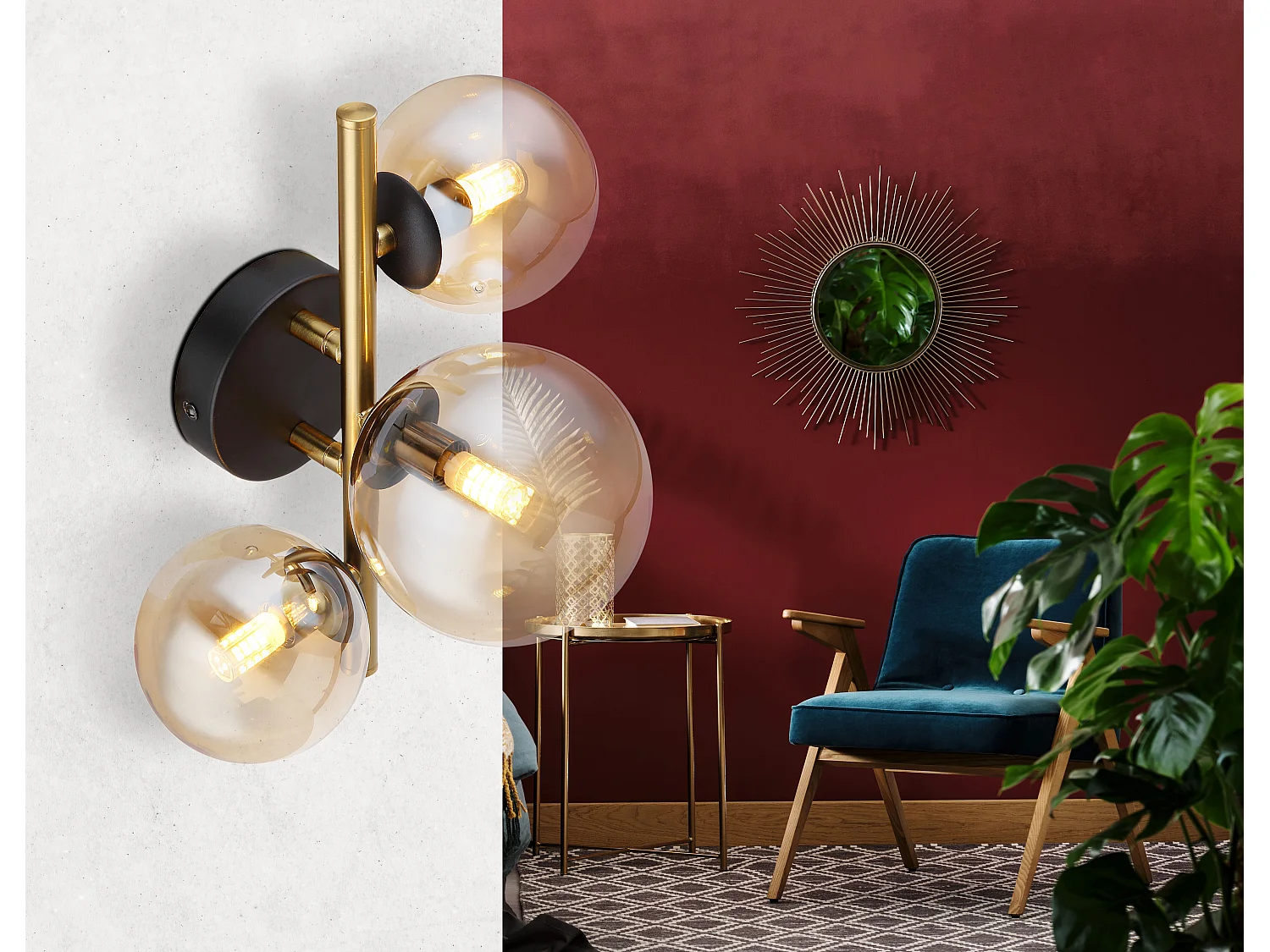 Plafonnier métal noir mat, 3x G9 LED