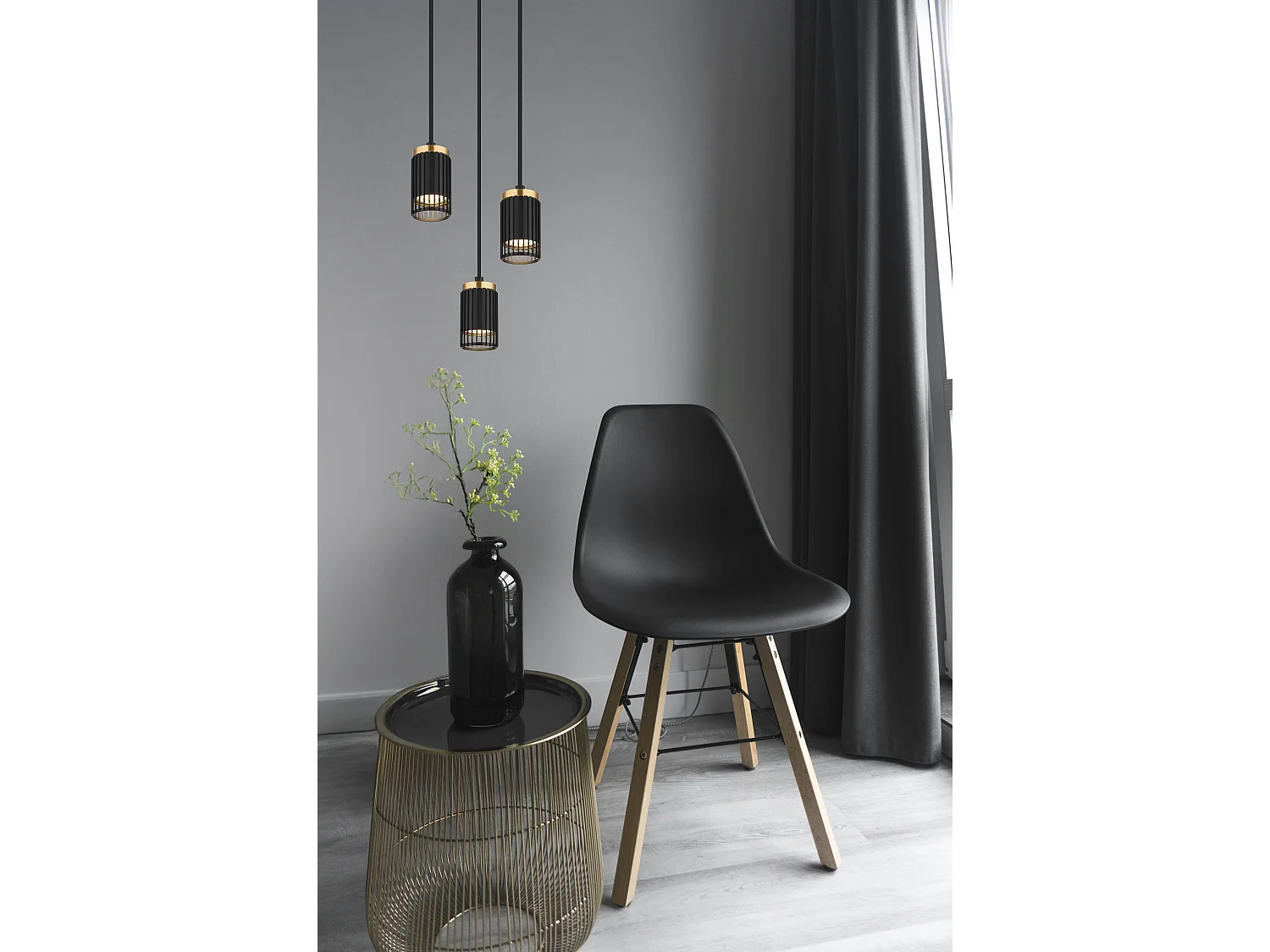 Lámpara colgante metal negro mate, 3x GU10