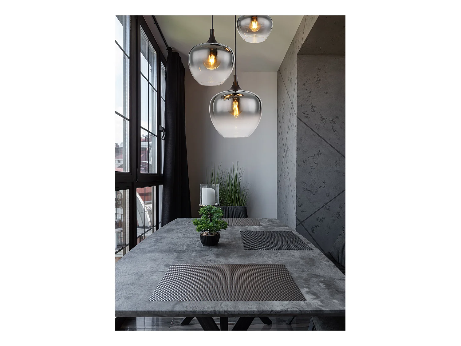 Suspension métal noir mat, 3x E27