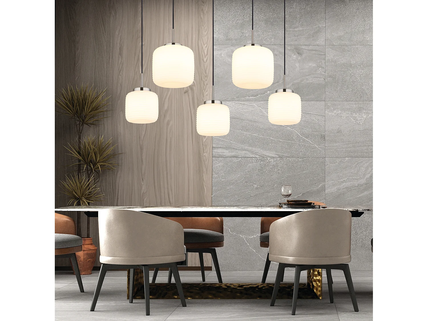 Hängeleuchte Metall Nickel matt, 5x E27 LED