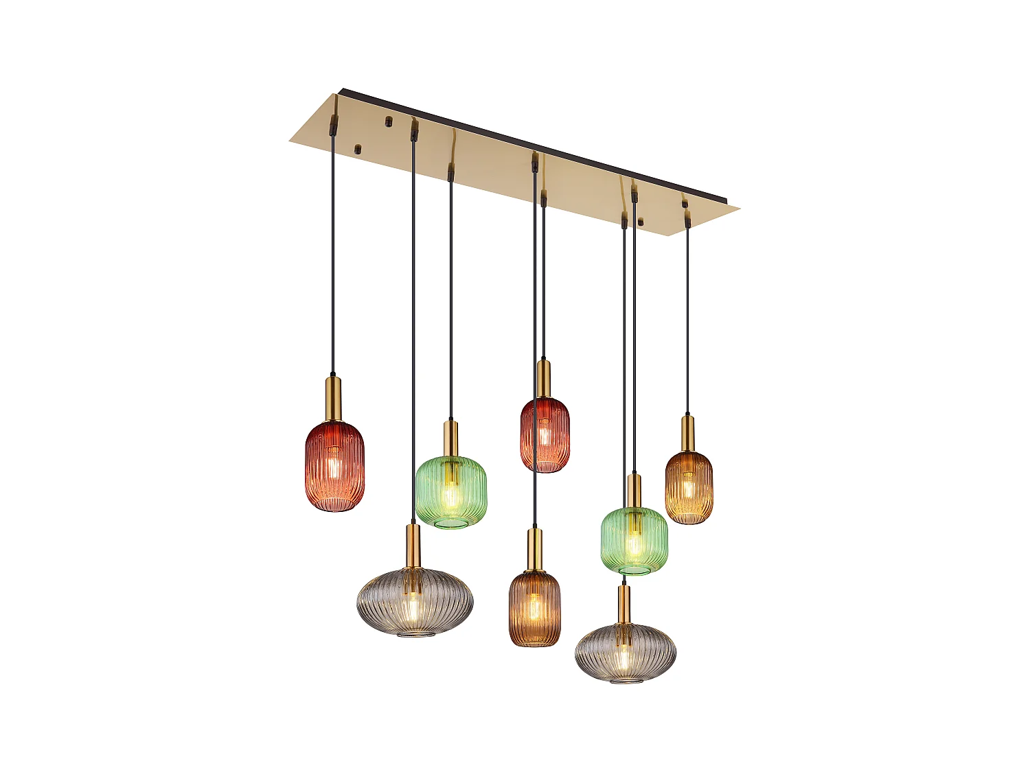 Suspension métal couleur laiton mat, 8x E27