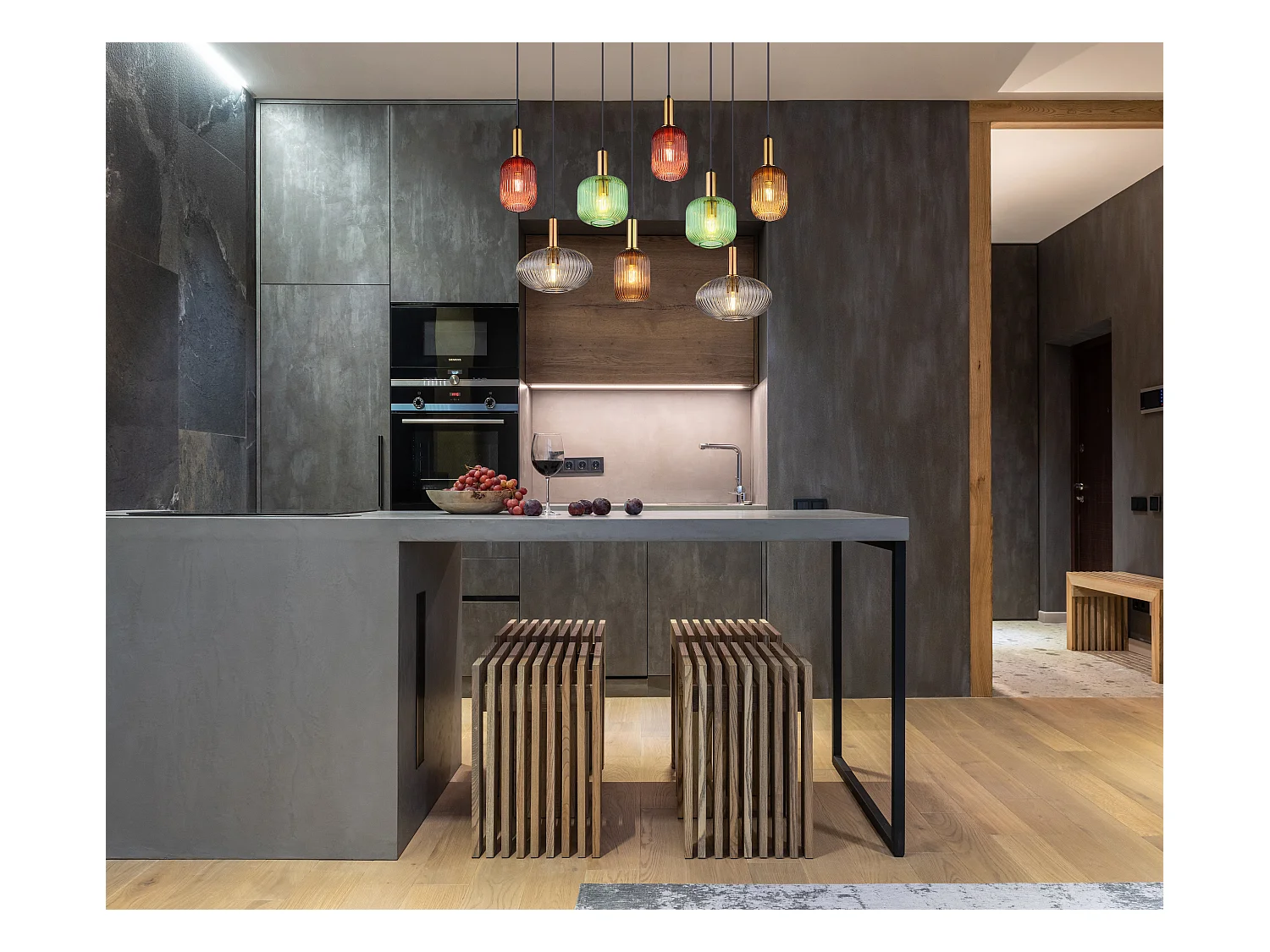 Suspension métal couleur laiton mat, 8x E27